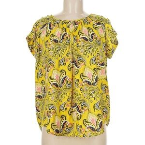 Liz Claiborne Yellow Paisley Short Sleeve Blouse